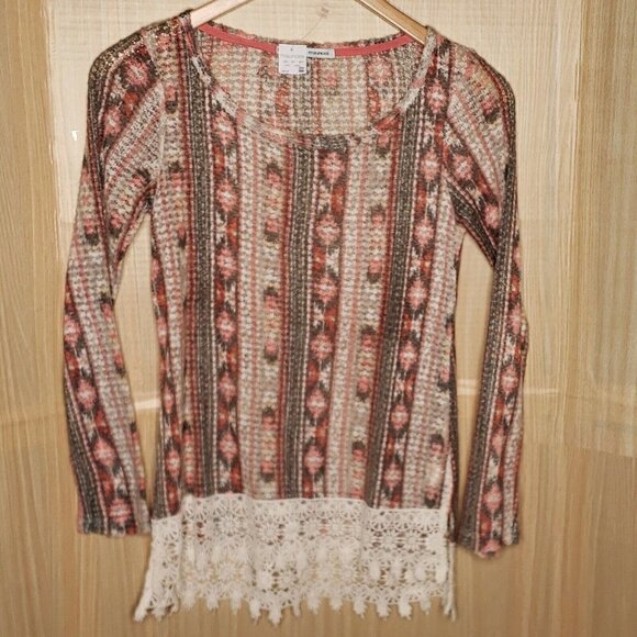 Maurices New Womens Soft Thin Open Knit Aztec Long Sleeve Tunic Sweater Small - Picture 1 of 8